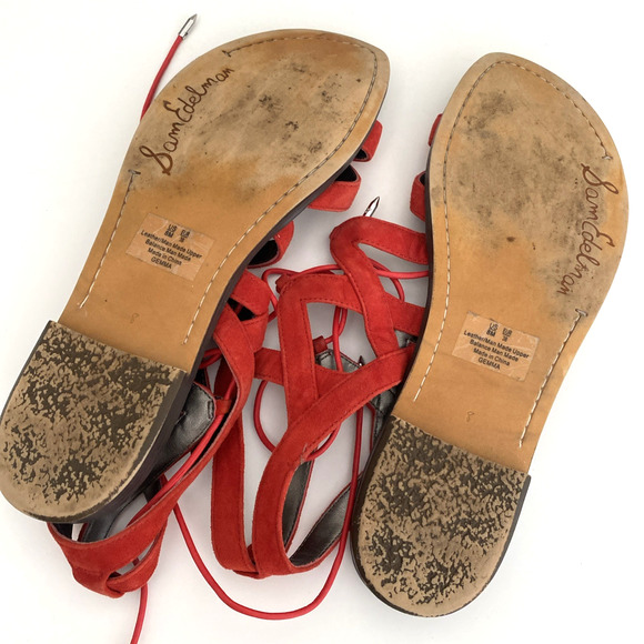 Sam Edelman GEMMA Sandal Caged Red Suede Gladiator Strappy Flat Open 8 - Picture 6 of 6